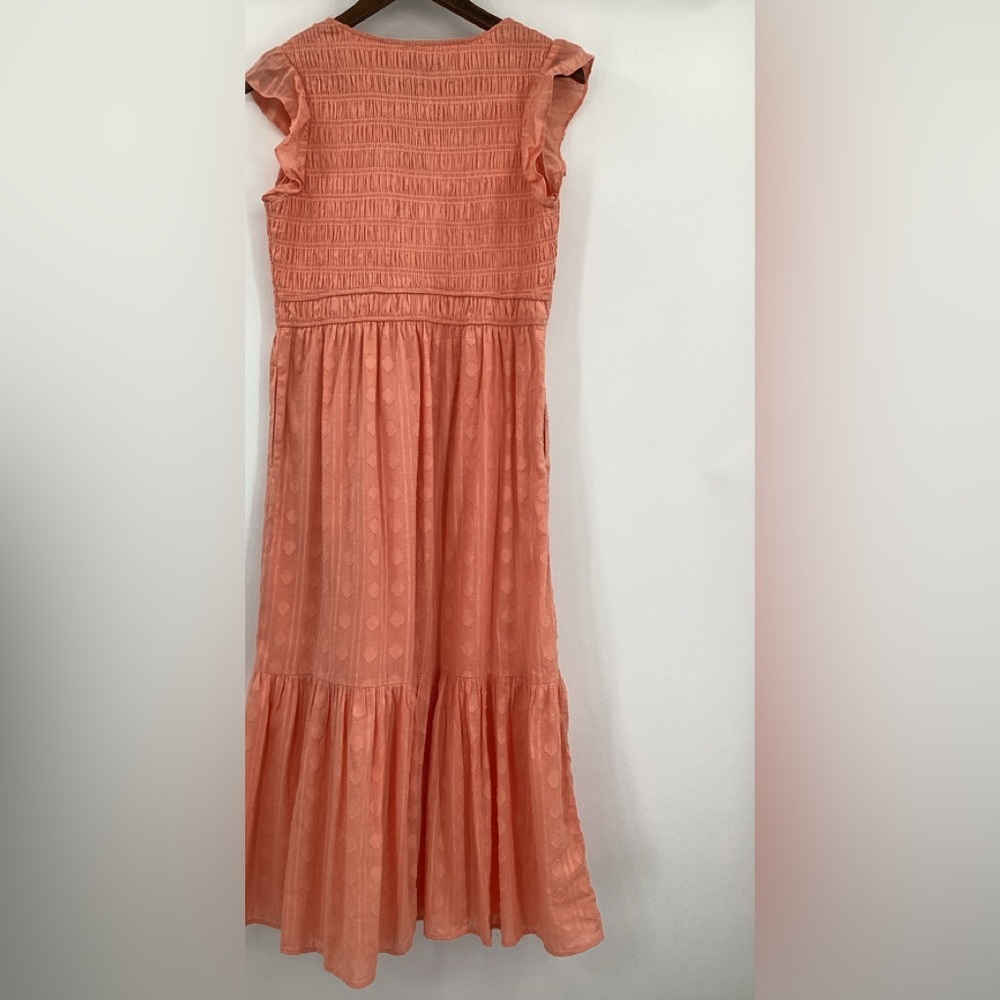 Sleeveless Smocked Coral Maxi Dress for Girls - Picture 3 of 11